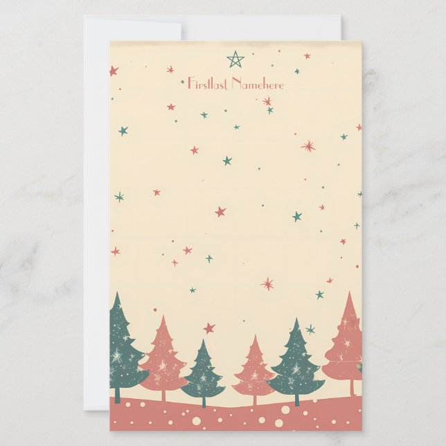 Create Your Own Retro Celestial Yule Trees Stationery (Front)