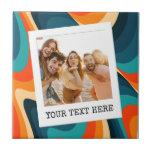 Create Your Own Retro Photo Ceramic Tile<br><div class="desc">Create your own custom photo ceramic tile. Simply add one of your favorite pictures and personalized text in vintage typewriter typography on a color retro stripes background.</div>