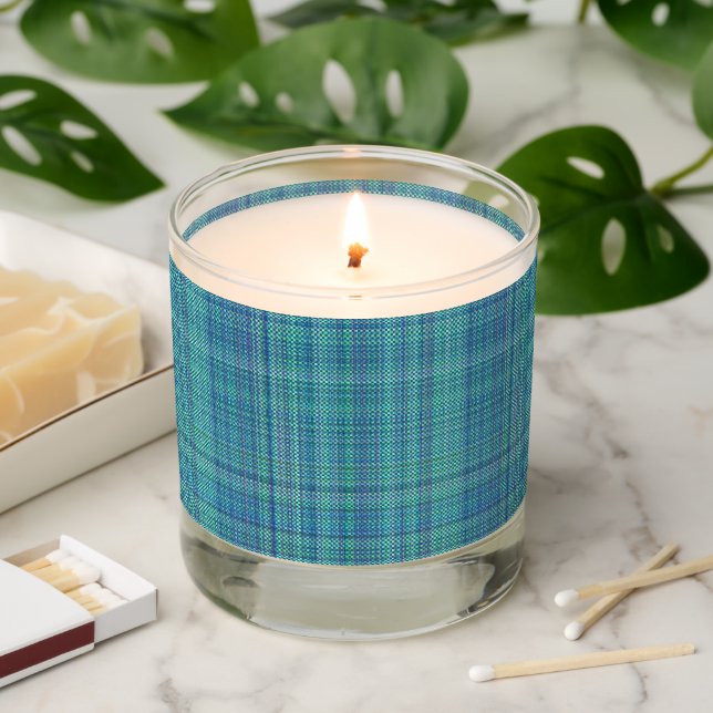Create Your Own - Retro Plaid - Blue Scented Candle (Lit)