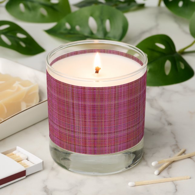 Create Your Own - Retro Plaid - Pink Scented Candle (Lit)