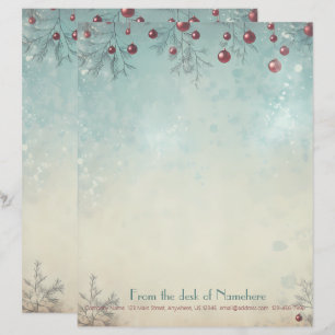 Create Your Own Retro Snowy Red Blue Yule Letterhead