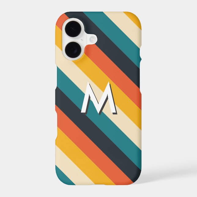 Create Your Own: Retro Stripes Monogram Iphone Case (Back)
