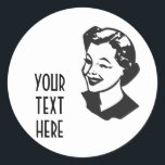CREATE YOUR OWN RETRO WINK LADY GIFTS CLASSIC ROUND STICKER<br><div class="desc">*CREATE YOUR OWN RETRO WINK LADY GIFTS* Design your own totally awesome,  totally unique,  retro stuff! After choosing a template design and selecting your desired product,  get customizing! Perfect for Christmas,  get unique stocking stuffers right here!</div>