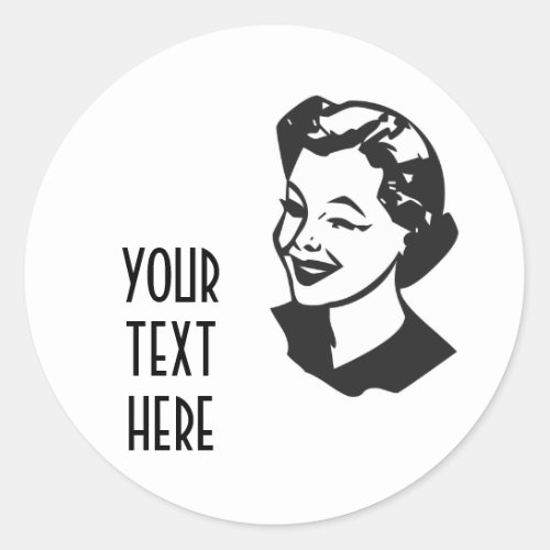 CREATE YOUR OWN RETRO WINK LADY GIFTS CLASSIC ROUND STICKER