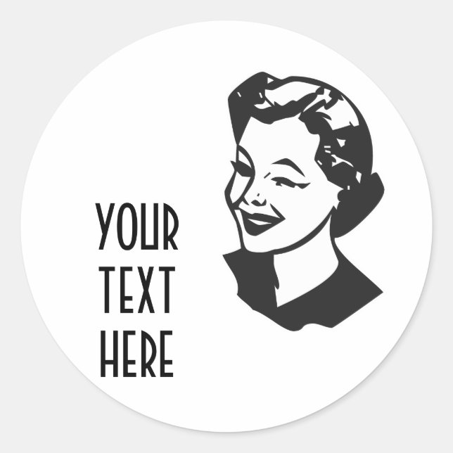 CREATE YOUR OWN RETRO WINK LADY GIFTS CLASSIC ROUND STICKER (Front)