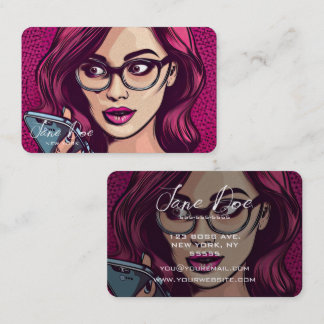Create Your Own Retro Woman in Glasses on Phone Business Card