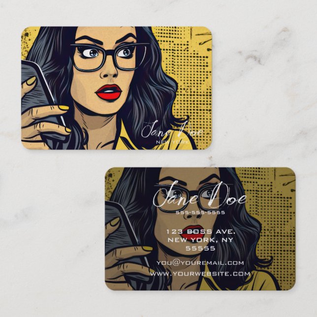 Create Your Own Retro Woman on Cell Phone Business Card (Front/Back)