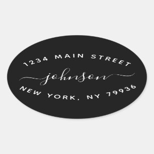 Create Your Own Return Address Black White Oval Sticker