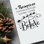Create Your Own Return Address Christmas Card Self-inking Stamp<br><div class="desc">Enhance your holiday greetings with our "Believe" script featuring Santa Claus and his reindeer in a sled Create Your Own Return Address Christmas Card Self-Inking Stamp. This customizable stamp allows you to add a touch of festive charm and personalization to your Christmas cards and envelopes. Design the stamp with your...</div>