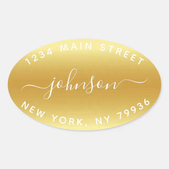 Create Your Own Return Address Gold White Oval Sticker | Zazzle