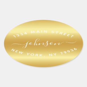 Create Your Own Return Address Gold White Oval Sticker