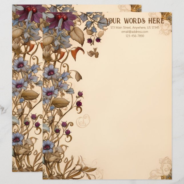Create Your Own Romantic Autumn Garden Flowers Letterhead (Front/Back)