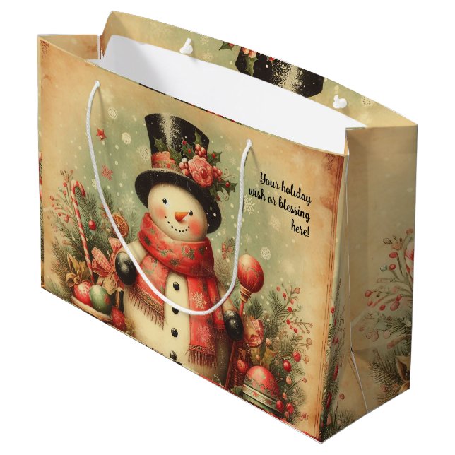 Create Your Own Romantic Christmas Snowman Large Gift Bag (Back Angled)