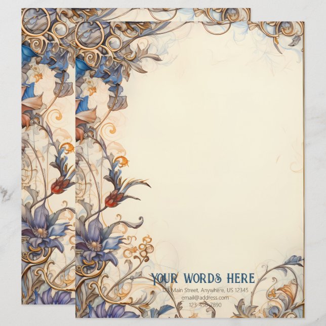 Create Your Own Romantic Midsummer Garden Floral Letterhead (Front/Back)