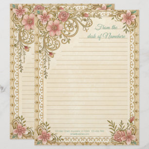 Create Your Own Romantic Pink Lacey Floral Notes Letterhead