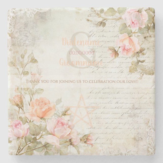 Create Your Own Romantic Rose Handfasting Thanks Stone Coaster (Front)