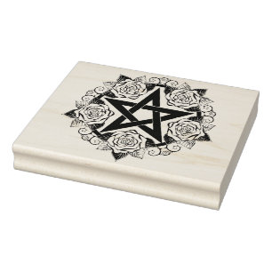 Create Your Own Rose Flowers Pentagram Floral Rubber Stamp