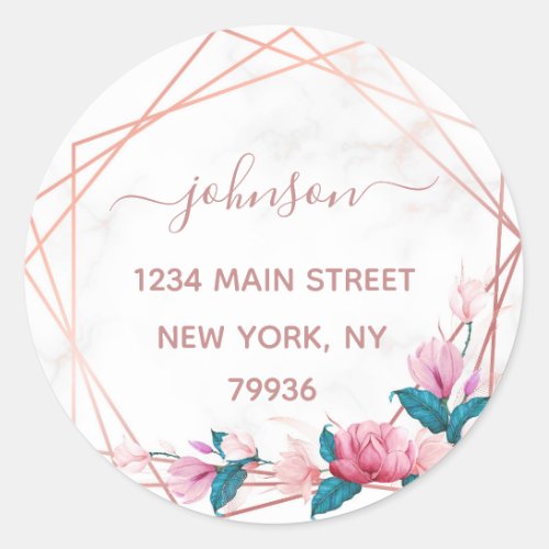 Create Your Own Rose Gold Geometric Frame Classic Round Sticker