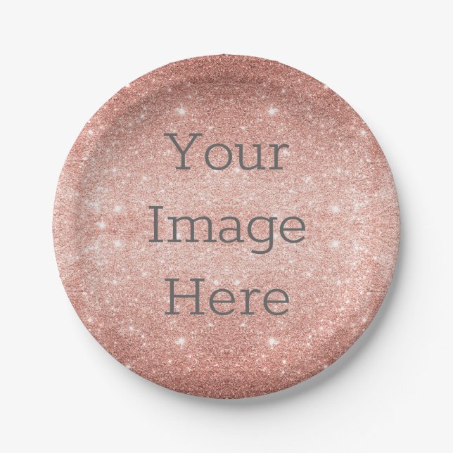 Create Your Own Rose Gold Glitter Sparkle Metallic Paper Plates (Front)