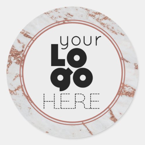 Create Your Own Rose Gold Sparkle Marble Logo Classic Round Sticker