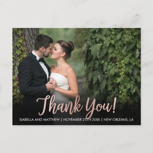 Create Your Own Rose Gold Thank You Pic Postcard