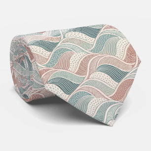 Create Your Own Rose Pink Green Waves Neck Tie