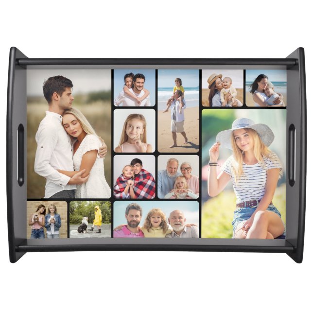 Create Your Own Round Corners 12 Photo Collage Serving Tray (Front)