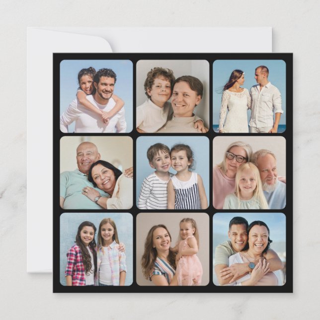 Create Your Own Round Corners 9 Photo Collage Card (Front)