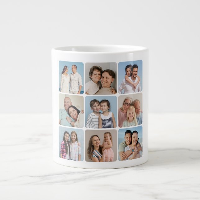 Create Your Own Round Corners 9 Photo Collage Giant Coffee Mug (Front)