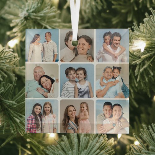 Create Your Own Round Corners 9 Photo Collage Glass Ornament