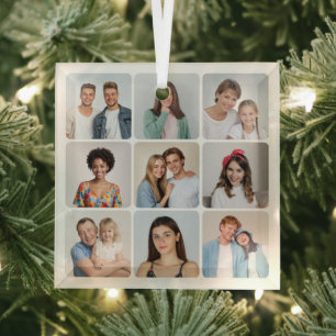 Create Your Own Round Corners 9 Photo Collage Glass Ornament
