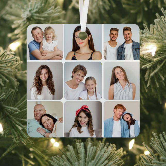 Create Your Own Round Corners 9 Photo Collage Metal Ornament (Insitu)