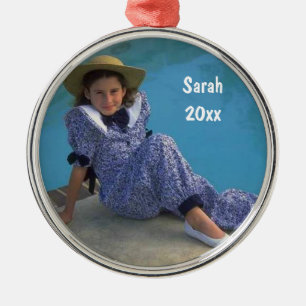 Create Your Own Round Photo Keepsake With Text Metal Ornament