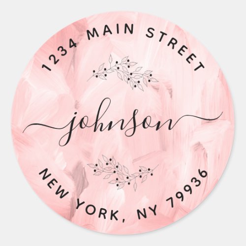 Create Your Own Round Return Address Abstract Pink Classic Round Sticker