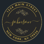 Create Your Own Round Return Address Black Gold Classic Round Sticker<br><div class="desc">Create Your Own Round Return Address</div>