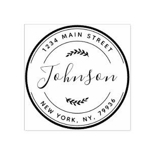Create Your Own Round Return Address Family Name Rubber Stamp