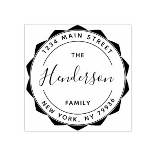 Create Your Own Round Return Address Family Name Rubber Stamp