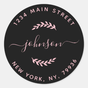 Create Your Own Round Return Address Pink Black Classic Round Sticker