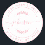 Create Your Own Round Return Address Pink White Classic Round Sticker<br><div class="desc">Create Your Own Round Return Address Pink White Classic Round Sticker</div>