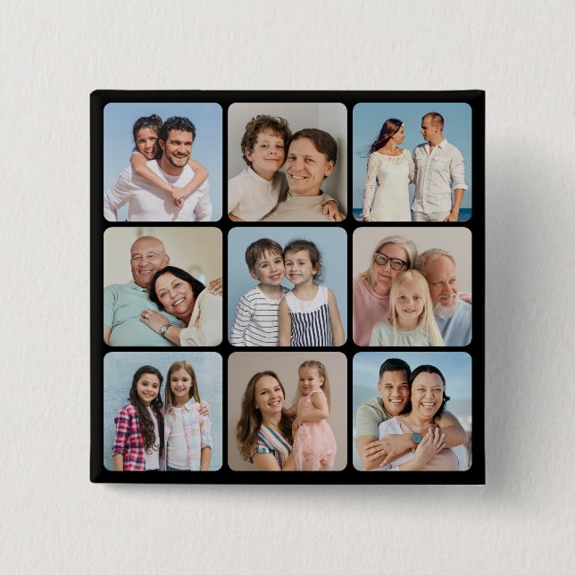 Create Your Own Rounded Corners 9 Photo Collage Button (Front)