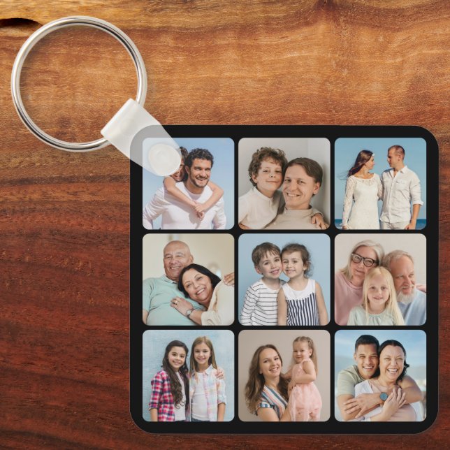 Create Your Own Rounded Corners 9 Photo Collage Keychain (Front)