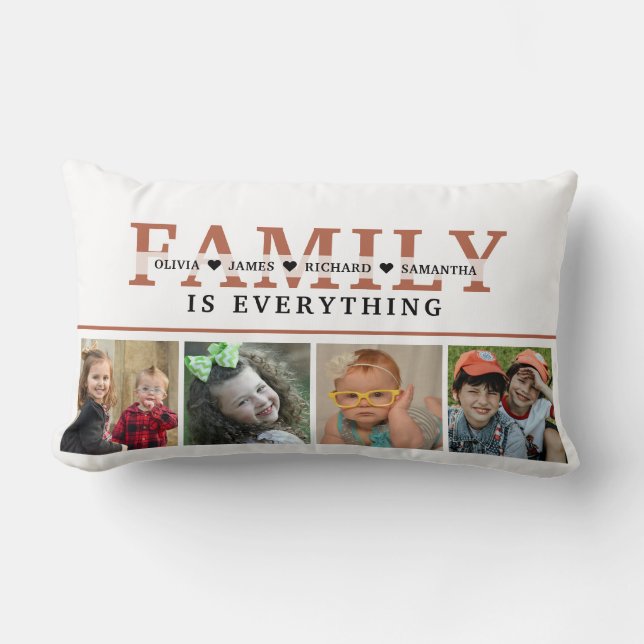 Create Your Own Rust Family Quote  4 Photo Collage Lumbar Pillow (Front)