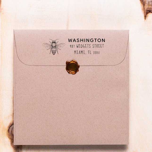 Create Your Own Rustic Bee Modern Custom Address Rubber Stamp (Creator Uploaded)