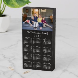 Create Your Own Rustic Black 2021 Photo Calendar Wooden Box Sign