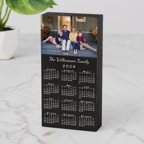 Create Your Own Rustic Black 2024 Photo Calendar Wooden Box Sign