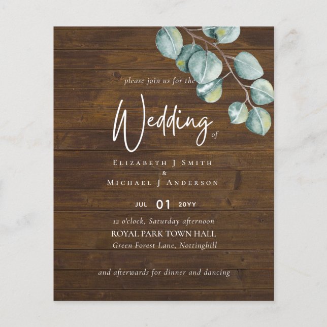 Create Your Own RUSTIC Eucalyptus Wedding Flyer (Front)