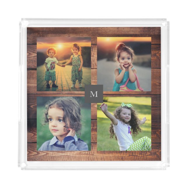 Create your own rustic family photo collage acrylic tray (Front)