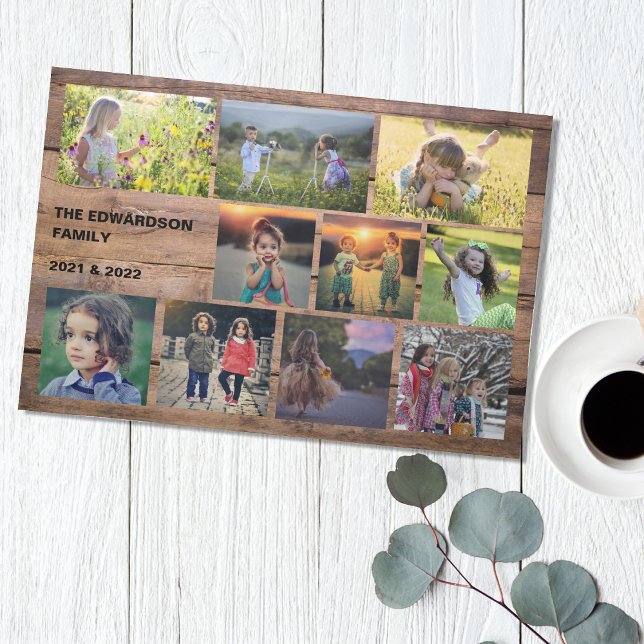 Create your own rustic family photo collage cloth placemat (Beautiful family photo collage on rustic wood pattern, unique placemat. )