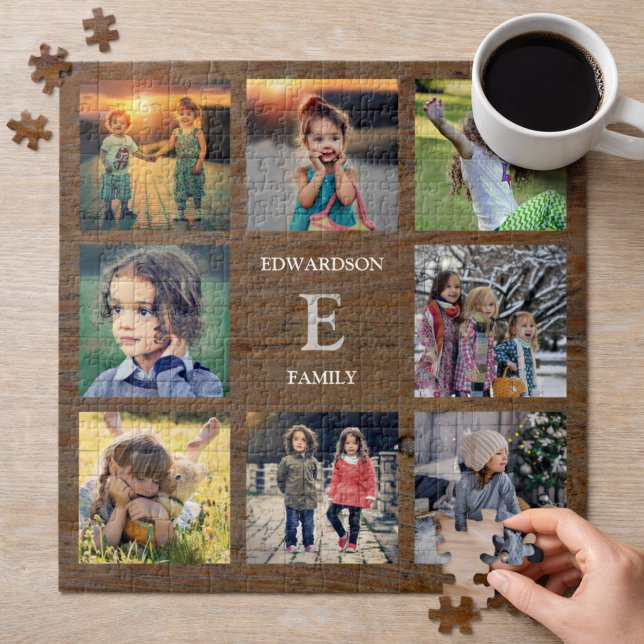 Create your own rustic family photo collage jigsaw puzzle (Create your own unique family photo collage, family name, jigsaw puzzle.)