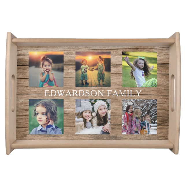 Create your own rustic family photo collage servin serving tray (Front)